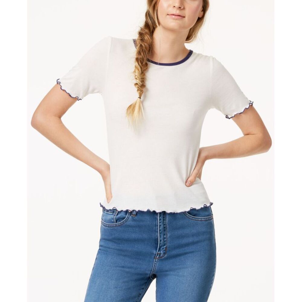 Almost Famous Juniors Colorblocked Lettuce Edge T-Shirt